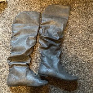 Slouchy grey flat knee high boots
